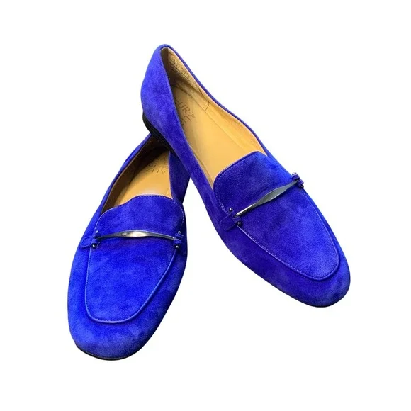 NATURALIZER Emiline Royal Blue Suede Loafers Metal Buckle Women Size 8.5M‎