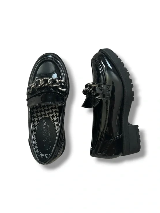 Girls Kids Patent Black Chain Lug Sole Loafers Size 11