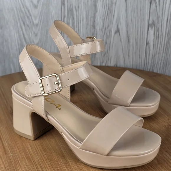 Children Beige Platform Heels with Ankle Strap( MACEY-ISS)