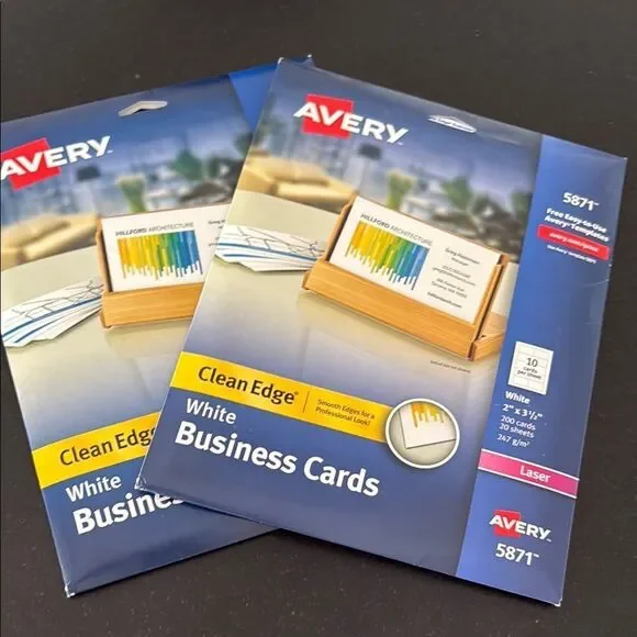 2 Packs Avery 5871 White Clean Edge Business Cards – 400 Total, Laser Printer,