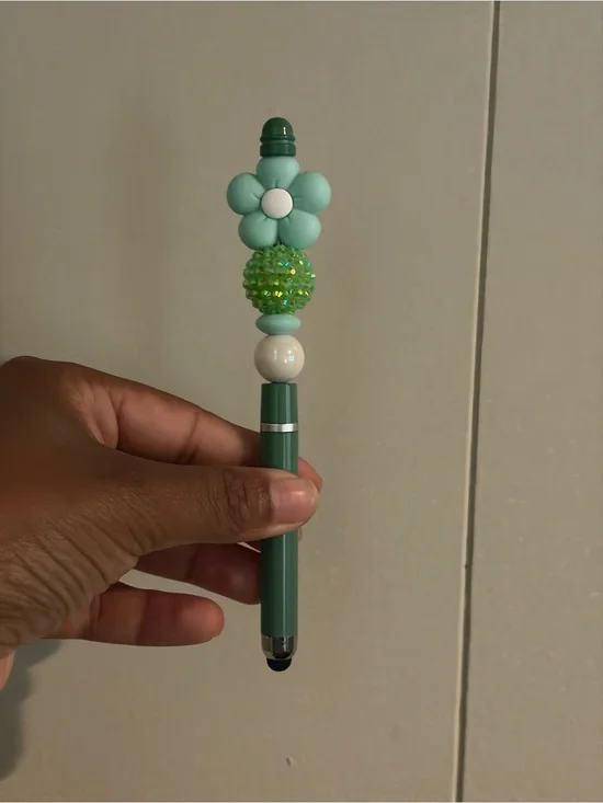 Green Flower Beaded Kids Stylus Pen