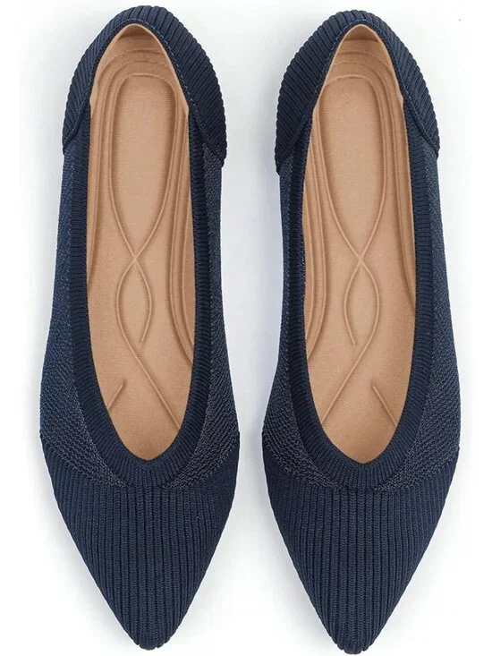 Women's Navy Knit Ballet Flats Pointed Toe Comfortable Mesh Casual Shoes
