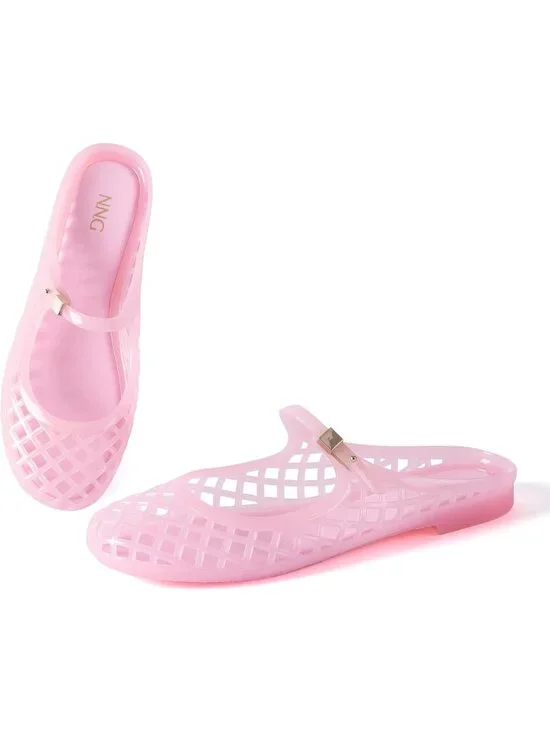 Women's Pink Mary Jane Jelly Mule Flat Sandals Waterproof Beach Pool Comfort