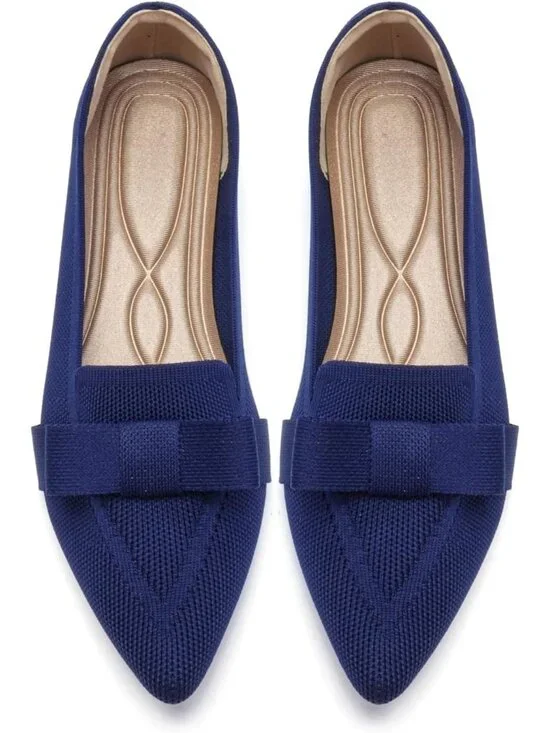Women's Navy Blue Comfortable Ballerina Slip On Pointed Toe Ballet Flat Shoes