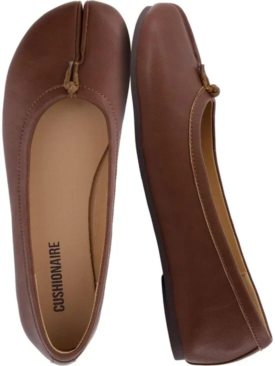 Women's Brown Rubber Split Toe Ballet Flats Flexible Sole Comfort Slip On Shoes