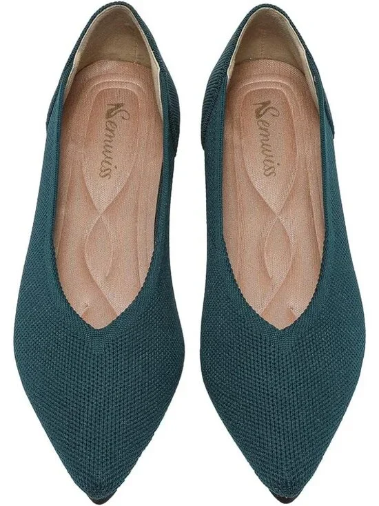 Women's Green Ballet Flats Pointed Toe Comfortable Knit Slip Casual Shoes