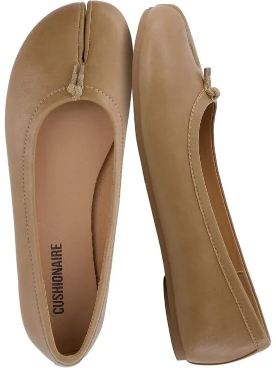 Women's Tan Rubber Split Toe Ballet Flats Flexible Sole Comfort Slip On Shoes