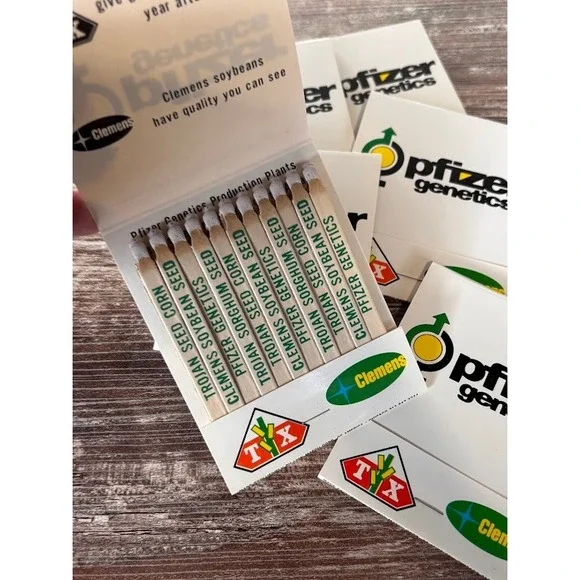 6 HUGE Vintage Pfizer Genetics Feature Matchbook Trojan Seeds Corn Matches Promo