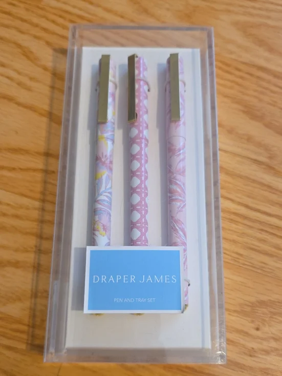 Draper James Pink Floral and Patterned Pen Set with Tray