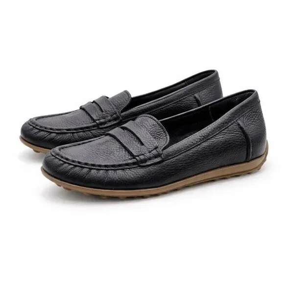 VIONIC MARCY Leather Supportive Moccasin Loafer Flat Slip-On Black Size 6