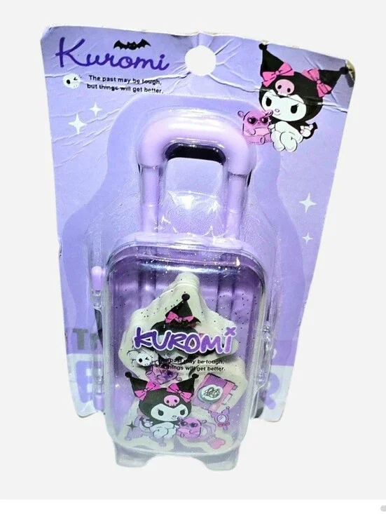 Sanrio Kuromi Mini Rolling Suitcase Eraser Set NIB RARE