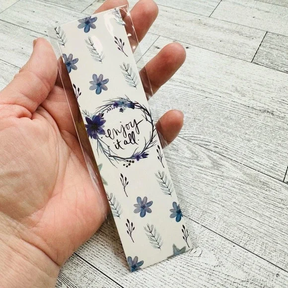 Enjoy It All Floral Bookmark Blue Cardstock Bookish Reading Accessory Gift NEW‎