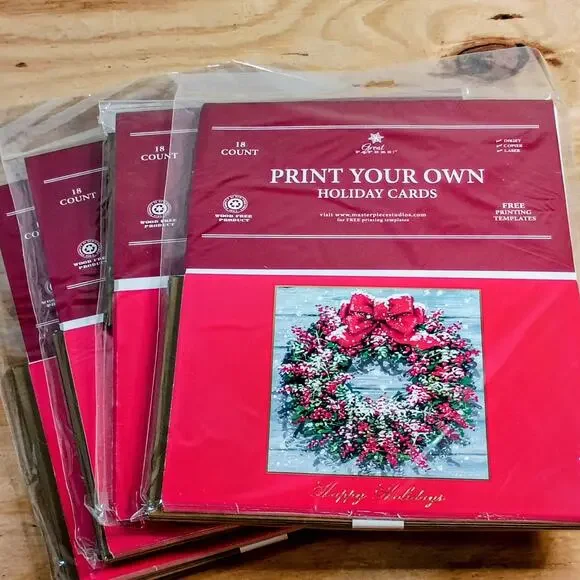 Lot 4 Great Papers Print Your Own Holiday Christmas Cards Wreath Berries 72 Ct