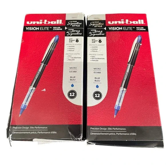 ⁠Uni-ball Vision Elite Rollerball Pens Blue Ink 0.5mm Micro 69021 (Lot of 20)⁠