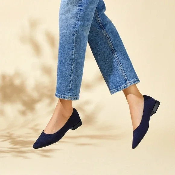 Vivaia Pointed-Toe Knit Block Heel Pumps‎ Comfortable Flats Shoes Size 8 EUR 39