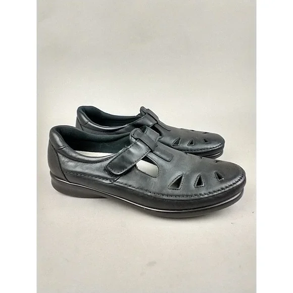 SAS Roamer Black Leather T-Strap Comfort Loafers Womens‎ 10 S Narrow 2631014 9