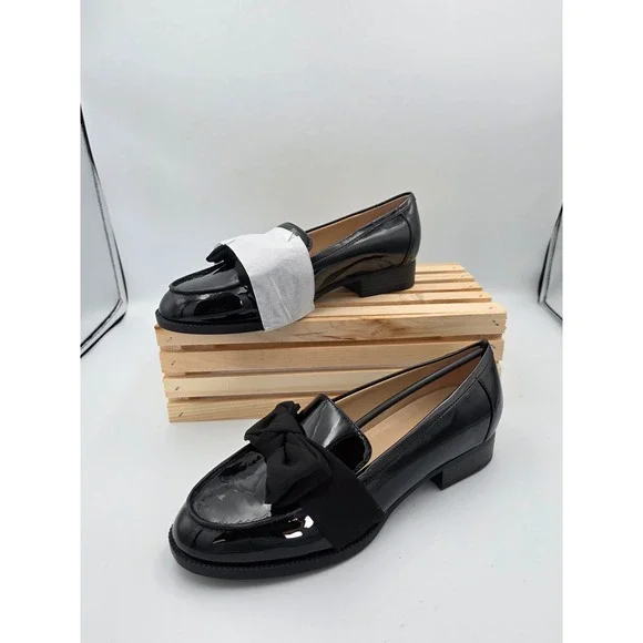 Bandolino Loafers Women 7.5W Black‎ Patent Bow Slip On Flat Shoes Professional