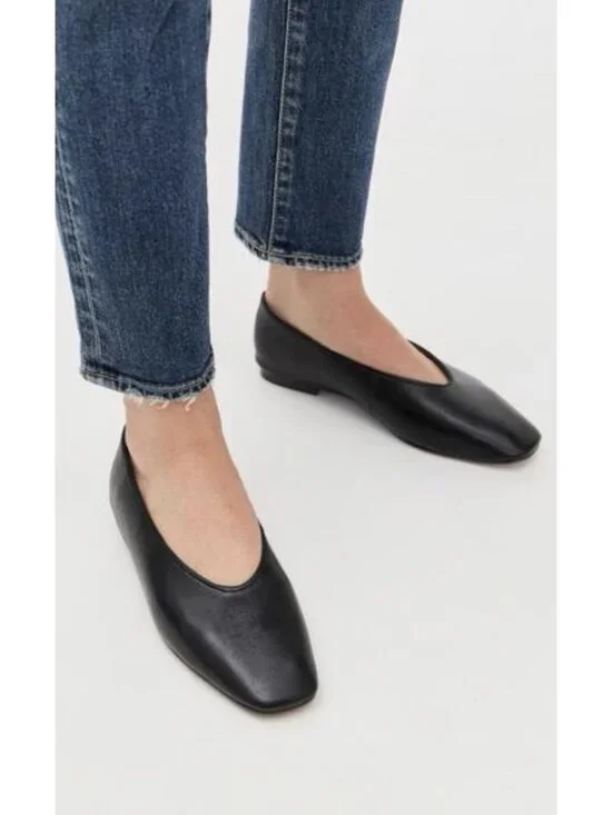 Madewell The Mylie Ballet Flat in True Black Leather Size 12 Minimalist Preppy