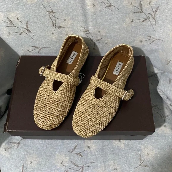 Alaia Beige Woven Mary Jane Flats