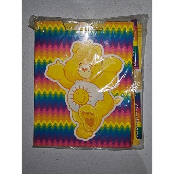 Vintage 2003 Care Bears Funshine Bear Stationary Set Folder Notepad Pencil New