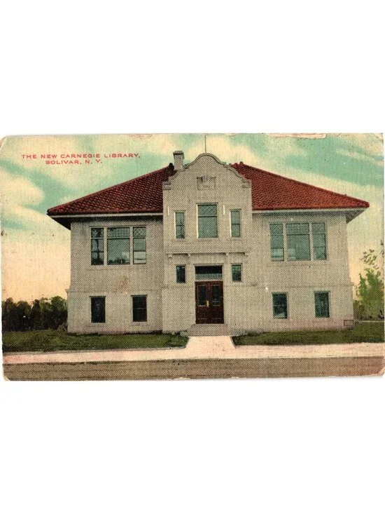 The New Carnegie Library Bolivar NY Early 1900s Vintage Postcard Americhrome