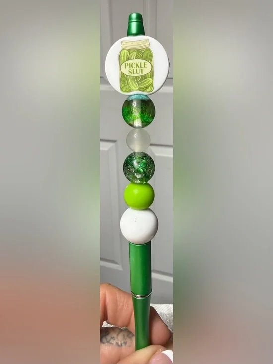 Green Beaded Pickle Jar Pen