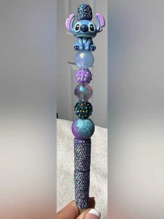 Blue & Purple Stitch Beaded Decorative Pen - Handcrafted Home Accent