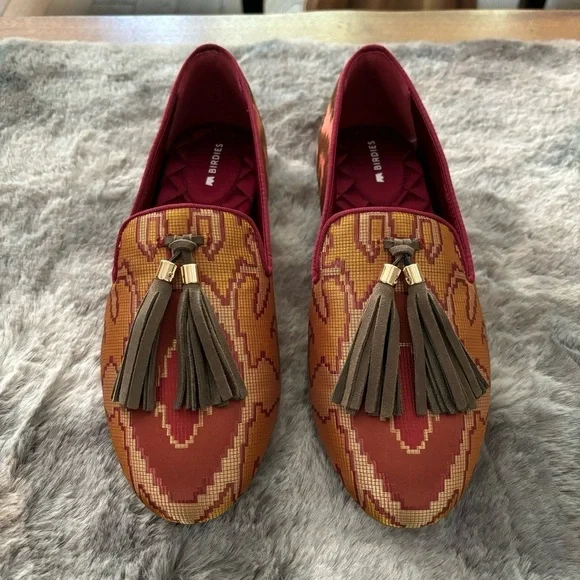 NEW BIRDIES The Starling Rust Tapestry Loafer Size 8.5 Smoking Slipper Tassels