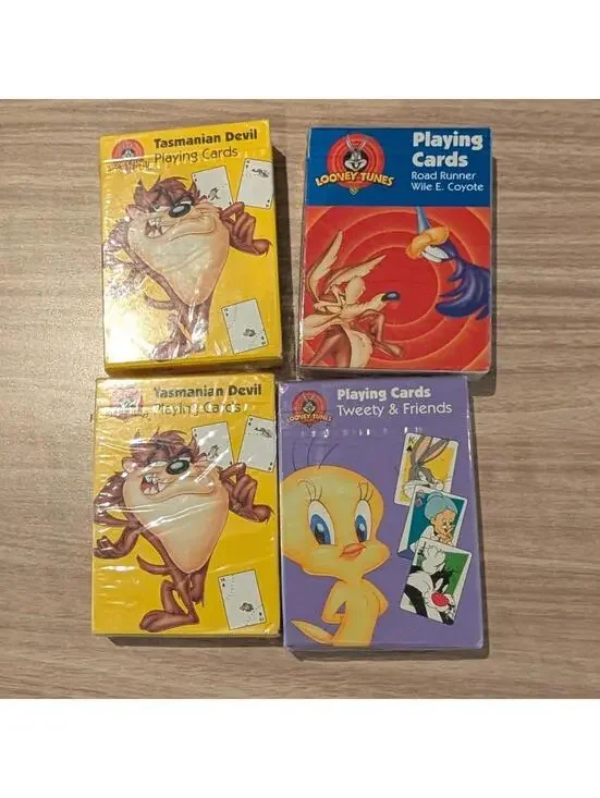 Looney Tunes Playing Cards Lot of 4 Sealed Taz Tweety Road Runner Vintage 90s