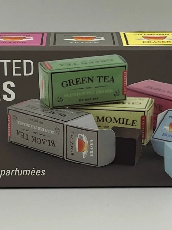 Tea Box Novelty Eraser Set - Pastel Blue, Green, Pink, Yellow