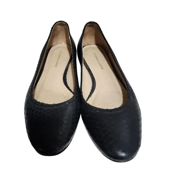 Etienne‎ Aigner Black Snakeskin Leather Ballet Flats Womens 6.5 Made in Spain