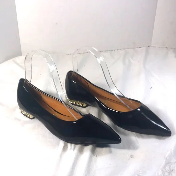 Women’s Vizzano Black Patent Leather Rhinestones Heel Slip On Pointy Toe Flatd