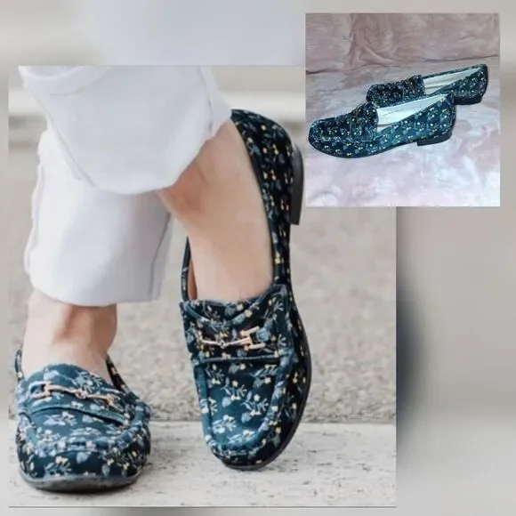 CAbi Floral Blue & Yellow Loafers Size 9M