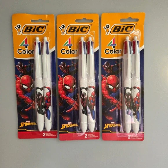 BIC 4 Color Marvel Spider-Man Retractable Ballpoint Pens 3 Packs of 2 Total 6