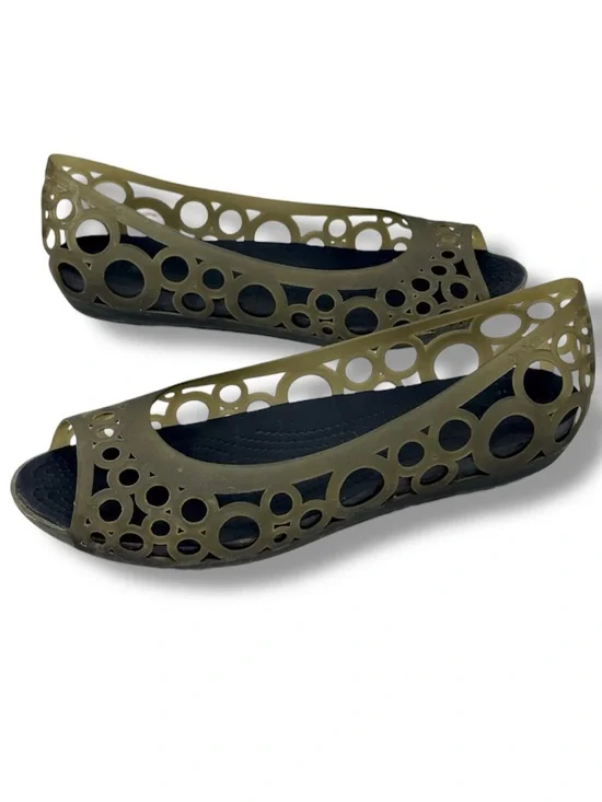 Crocs Adrina Jelly Peep Toe Slip On Ballet Flat Shoes Womens Size 11 Army Green