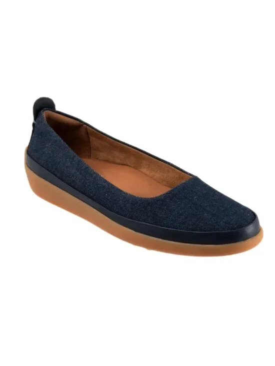 SoftWalk Disa Women's Asymmetric Leather Slip-On Flat - Denim Blue