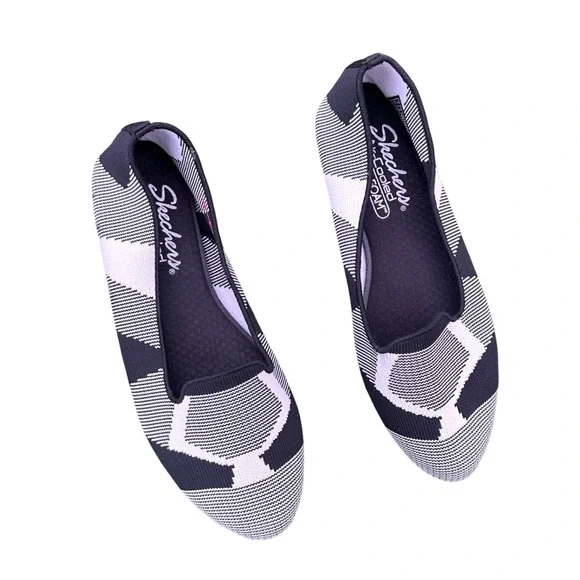 Skechers Women's Cleo-Sherlock Memory Foam Vegan Loafers Size 7 Black White‎
