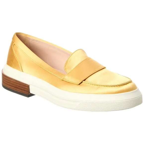 Tod’s Satin Loafers in Yellow Gold NEW Size EU 37 US 7 Made in Italy‎ Wood Heel