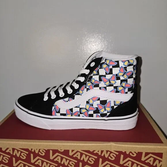 Vans Filmore Hi Women’s High Top Sneakers. Black/White with butterfly design 6