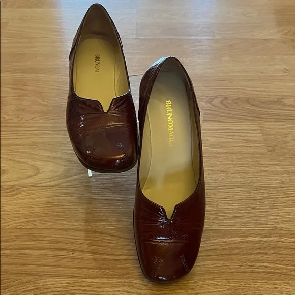 Patent Leather Bruno Magli Burgundy Brown Wedge Loafers Size 7 1/2