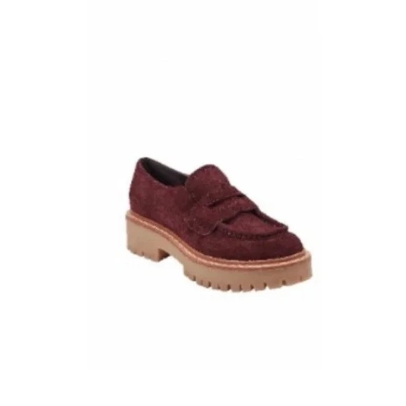 Marc Fisher LTD Norton Lug Sole NEW Loafer Burgundy Suede Preppy Women's 9