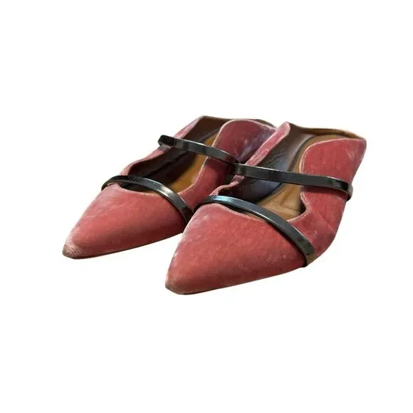 Malone Souliers‎ Pink Velvet Fabric Maureen Flat Mules Size 38