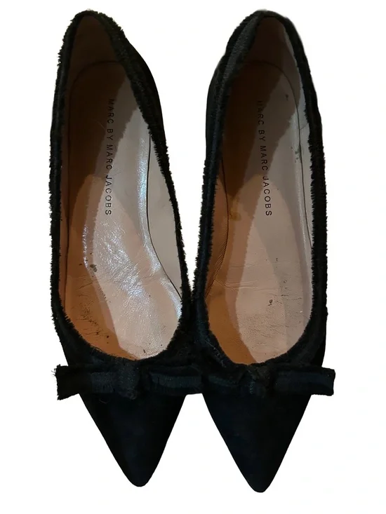 Marc by Marc Jacobs Black Suede Grosgrain Bow Pointed Toe Flats