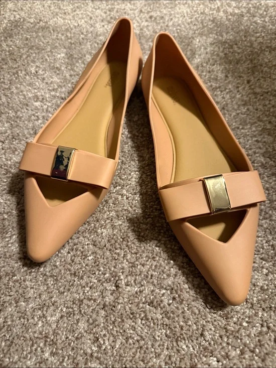 Melissa jelly flat tan Pointed-Toe Bow Flats with Gold Accent