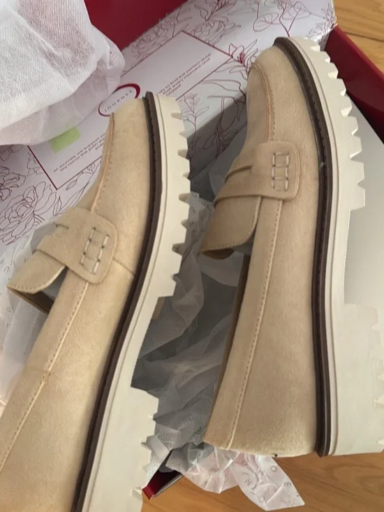 Journee Collection Beige Suede Lug Sole Loafers
