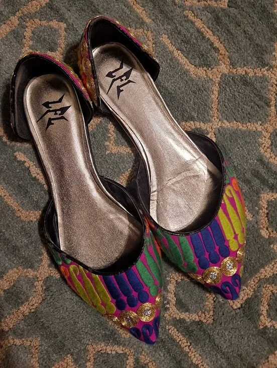 Lust For Life Multicolor Pointed D'Orsay Flats with Jewel Accents