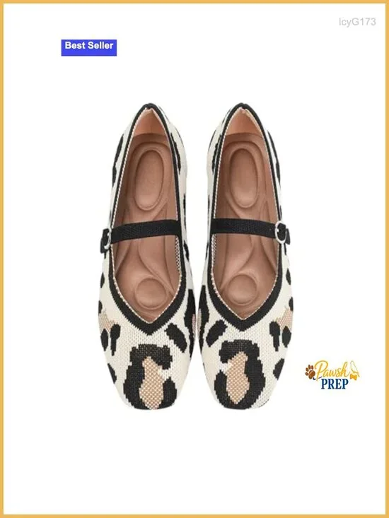 Women's Square Toe Knit Ballet Flats with Adjustable Ankle Strap, Washable Mary