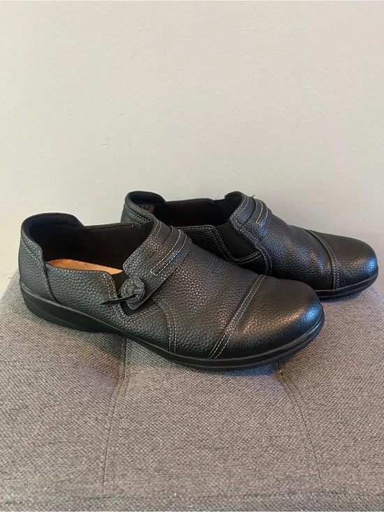 Clarks Collection Black Leather Comfort Loafers Womens 10W Slip On Shoes
