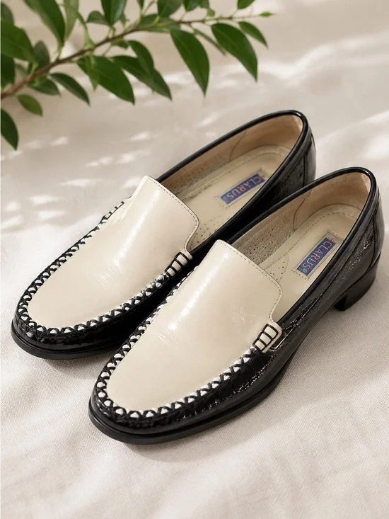 Clarus Black & Cream Patent‎ Leather Loafers Moccasin Slip-On Flats Women’s 6.5