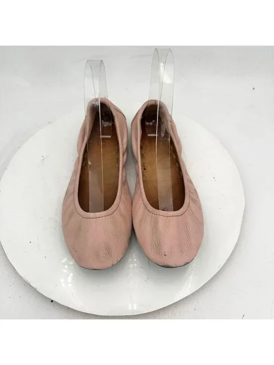 Tieks By Gavrieli Women Size 7 Baby Pink Leather Teal Accents Ballet Flat Shoes